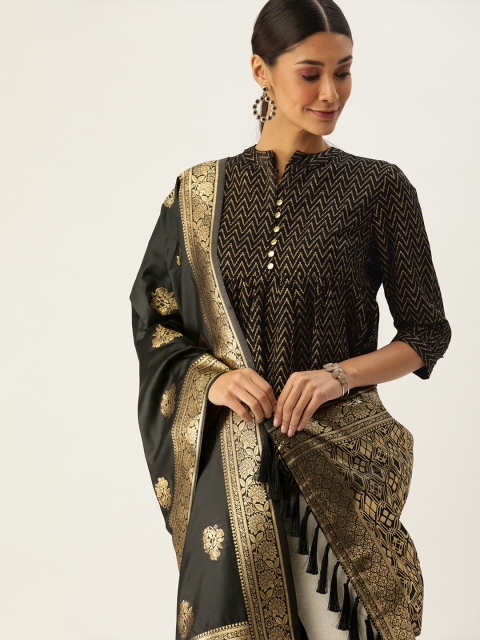 

VASTRANAND Black & Gold-Coloured Woven Design Dupatta