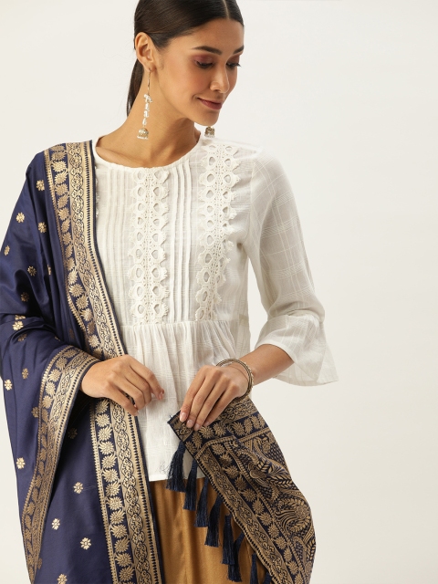 

VASTRANAND Navy Blue & Gold-Coloured Woven Design Dupatta