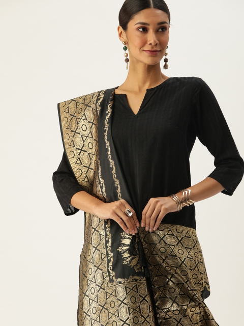 

VASTRANAND Black & Gold-Toned Woven Design Dupatta