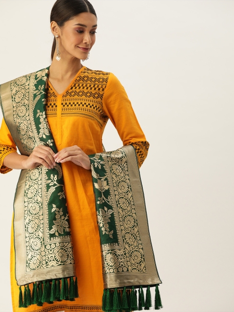 

VASTRANAND Green & Gold-Toned Woven Design Dupatta