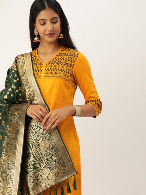 

VASTRANAND Green & Gold-Toned Woven Design Dupatta