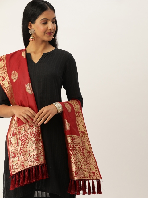 

VASTRANAND Red & Golden Woven Design Dupatta