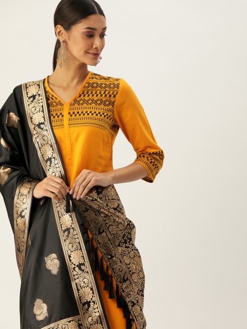 

VASTRANAND Black & Gold-Toned Woven Design Dupatta