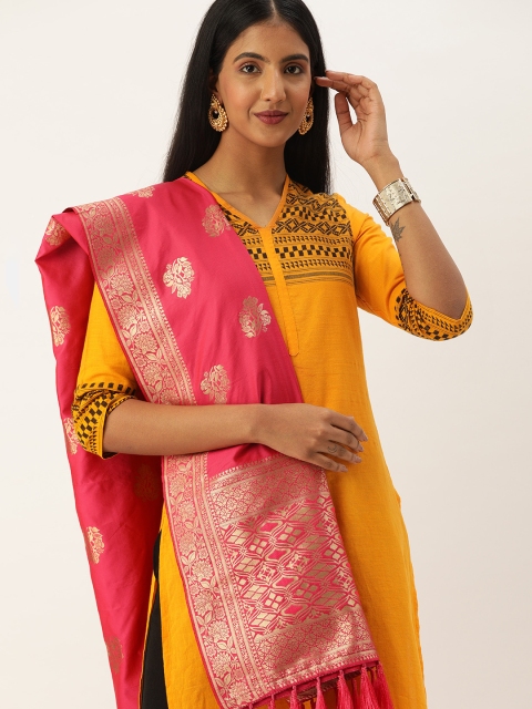 

VASTRANAND Pink & Gold-Toned Woven Design Dupatta