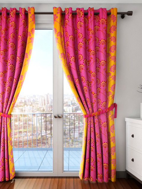 

SWAYAM Sigma Pink Single Floral Print Blackout Long Door Curtain