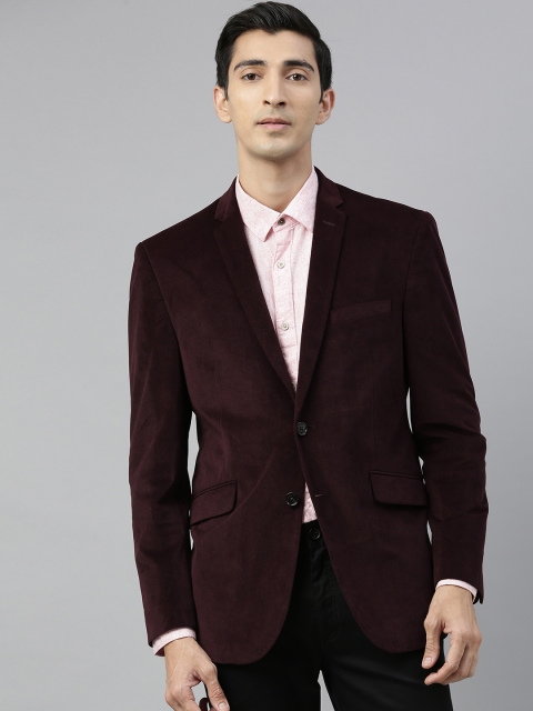 

V Dot Men Maroon Solid Slim Fit Single-Breasted Blazer