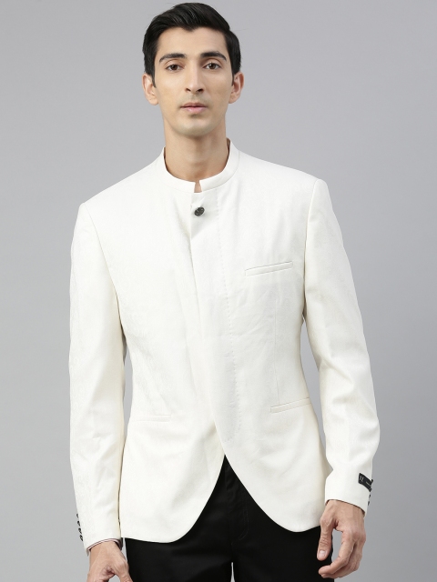 

V Dot Men White Self-Design Bandhgala Blazer