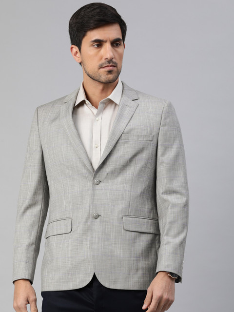 

Van Heusen Men Grey Slim Fit Self-Checked Single Breasted Formal Blazer