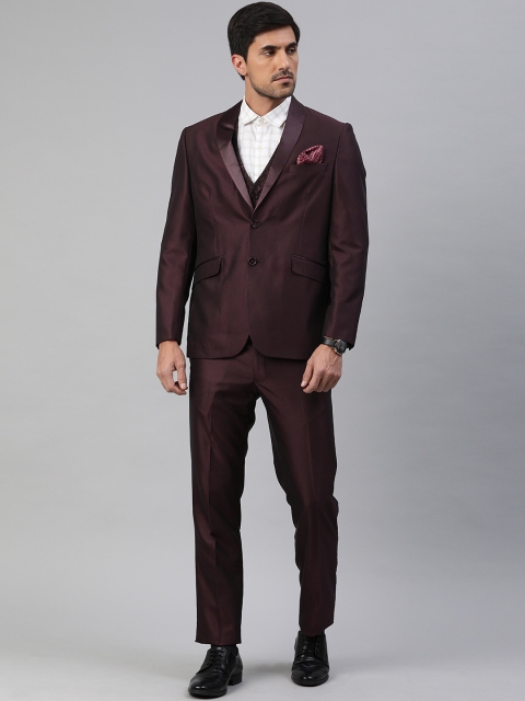 

Van Heusen Men Maroon Solid Slim Fit Solid Single-Breasted 3-Piece Formal Suit