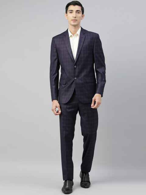 

Van Heusen Men Navy Blue & Taupe Slim Fit Self-Checked Single Breasted 2-Piece Formal Suit