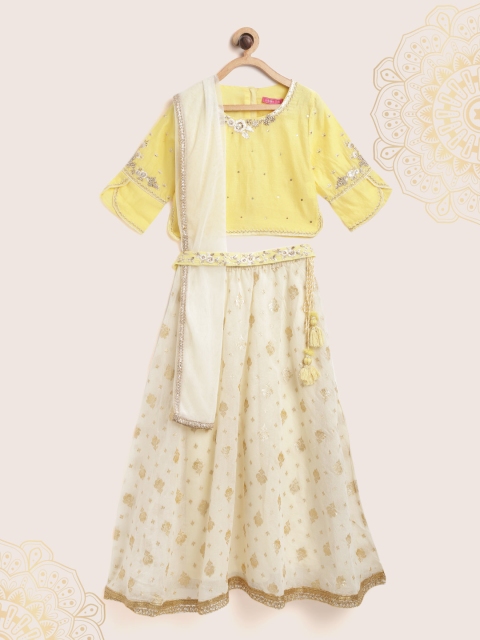 

Biba Girl Yellow & Cream-Coloured Ready to Wear Woven Design Lehenga & Blouse With Dupatta