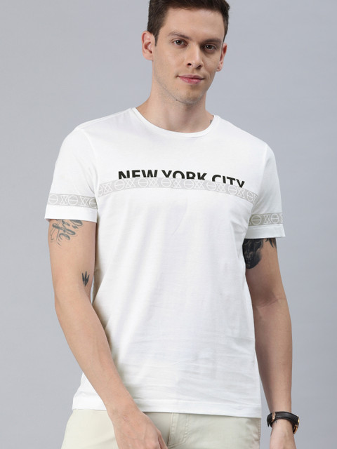 

Arrow New York Men White Printed Round Neck Pure Cotton T-shirt