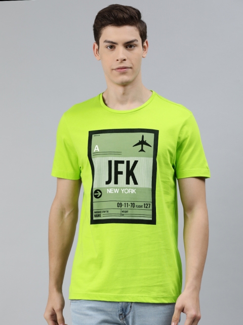 

Arrow New York Men Fluorescent Green Printed Round Neck T-shirt