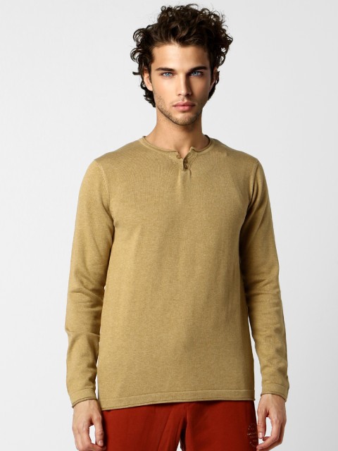 

Jack & Jones Men Camel Brown Solid Slim Fit Henley Neck Pullover Sweater