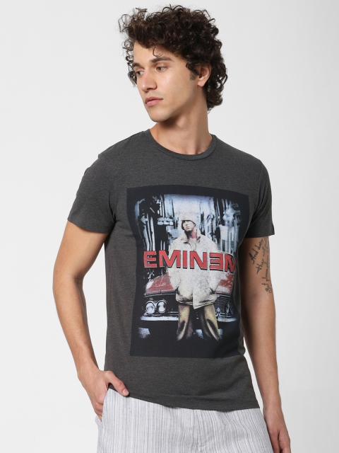 

Jack & Jones Men Charcoal Grey Printed Round Neck T-shirt