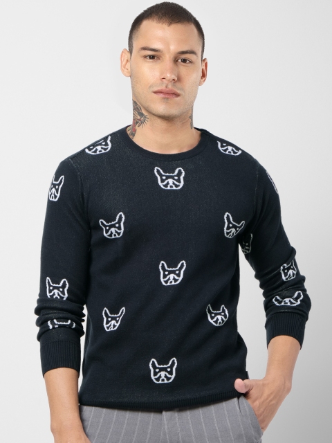 

Jack & Jones Men Navy Blue & White Slim Fit Printed Pullover Sweater