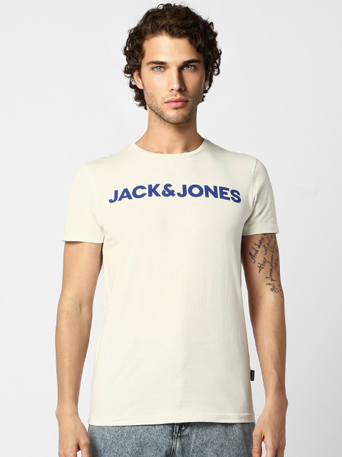

Jack & Jones Men Off-White Slim Fit Printed Round Neck T-shirt