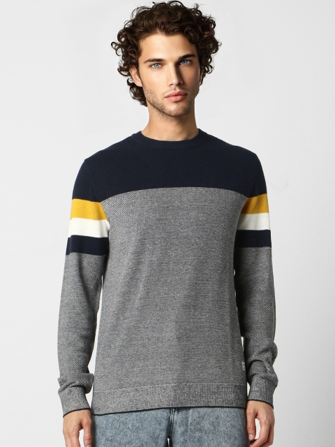 

Jack & Jones Men Navy Blue Colourblocked Pullover Sweater