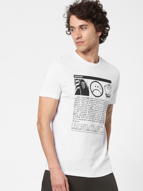 

Jack & Jones Men White Printed Round Neck T-shirt