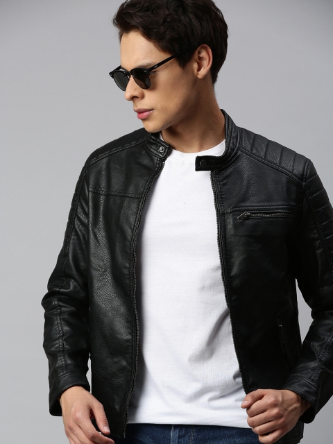 

Jack & Jones Men Black Solid Biker Jacket