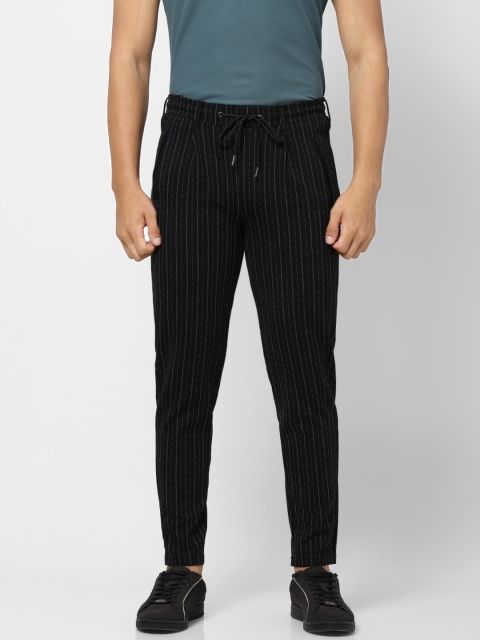 

Jack & Jones Men Black & White Regular Fit Striped Regular Trousers