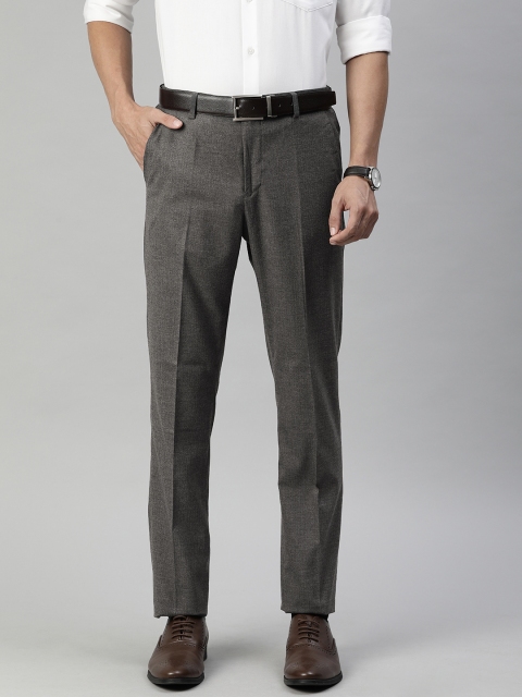 

Arrow New York Men Charcoal Grey Tapered Fit Self Design Formal Trousers