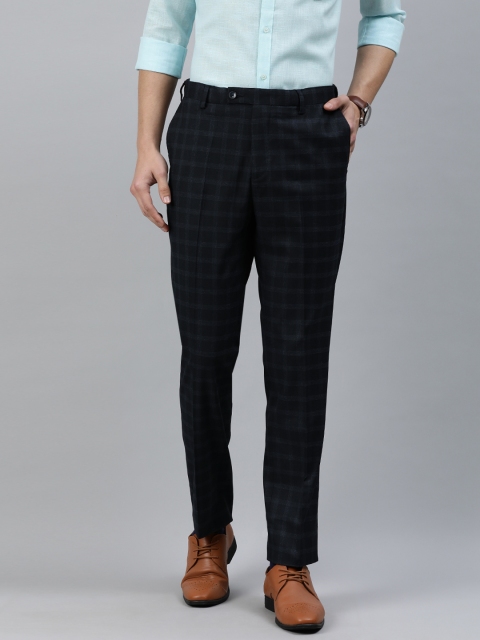 

Arrow Men Black & Navy Blue Tapered Fit Checked Formal Trousers