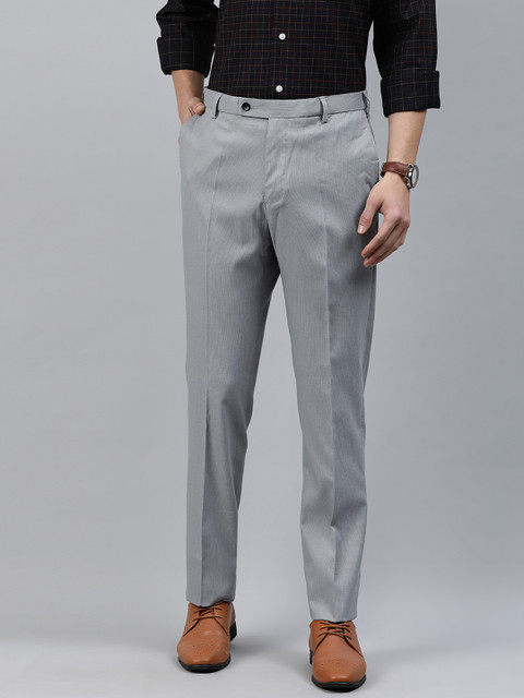 

Arrow Men Grey Tapered Fit Self Design Formal Trousers