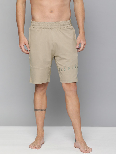 

HRX By Hrithik Roshan Men Myrobolan Typographic Regular Fit Organic Cotton Antimicrobial Yoga Shorts, Beige
