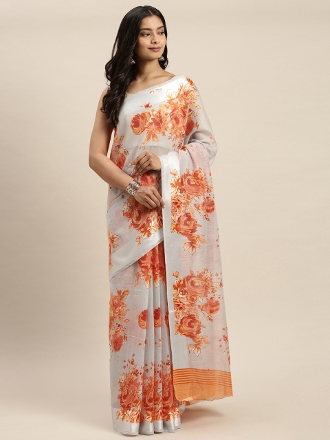 

Vaamsi Grey & Orange Art Silk Floral Printed Saree