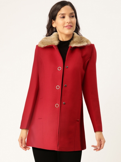 

Okane Women Red Solid Hip Length Parka Coat