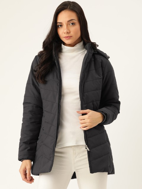 

Okane Women Black Solid Longline Padded Hooded Parka Jacket