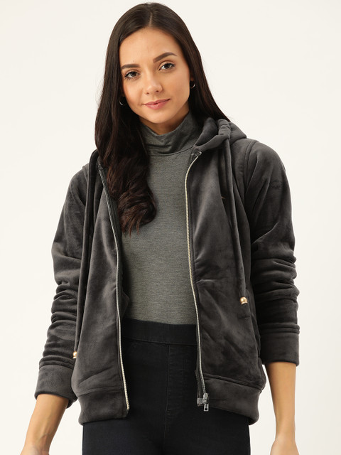 

Okane Women Charcoal Grey Suede Solid Tailored Jacket