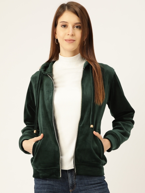 

Okane Women Green Solid Tailored Jacket With Velvet Finish