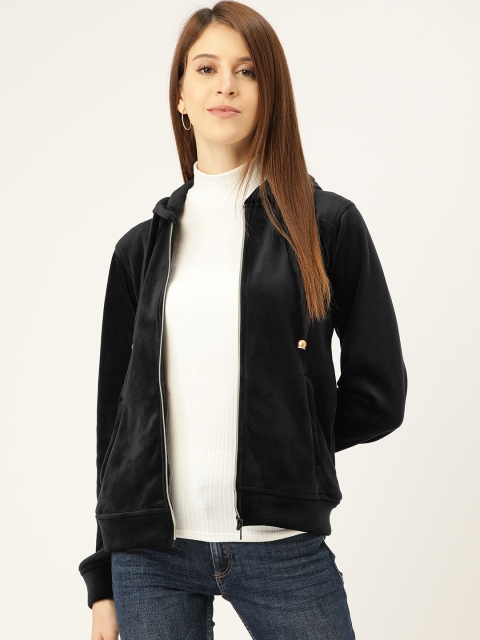 

Okane Women Black Solid Tailored Jacket With Velvet Finish