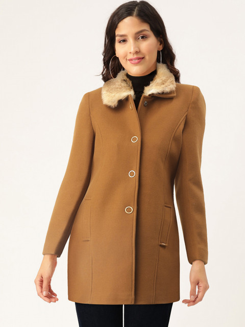 

Okane Women Brown Solid Hip Length Parka Coat