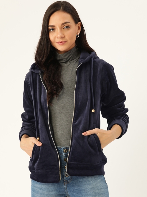 

Okane Women Navy Blue Solid Suede Tailored Jacket