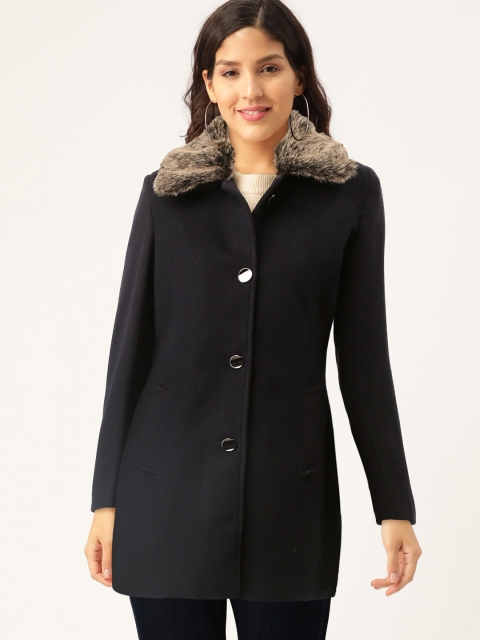 

Okane Women Navy Blue Solid Overcoat