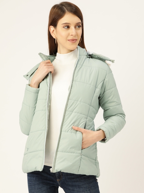 

Okane Women Mint Green Solid Hooded Parka Jacket