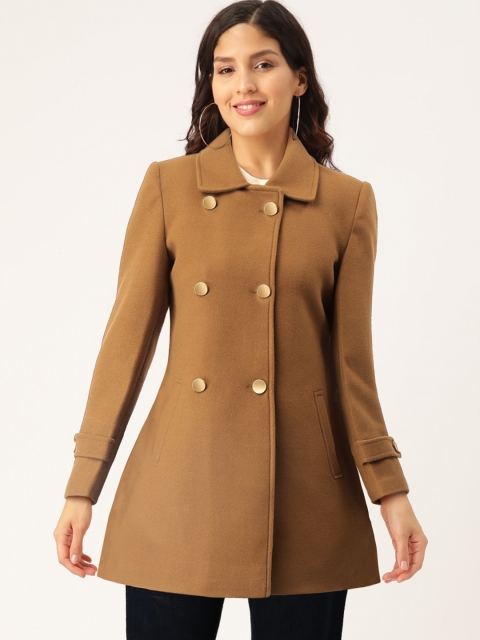 

Okane Women Brown Solid Double-Breasted Overcoat