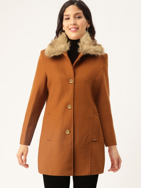 

Okane Women Tan Brown Solid Overcoat