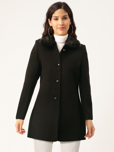 

Okane Women Black Solid Overcoat