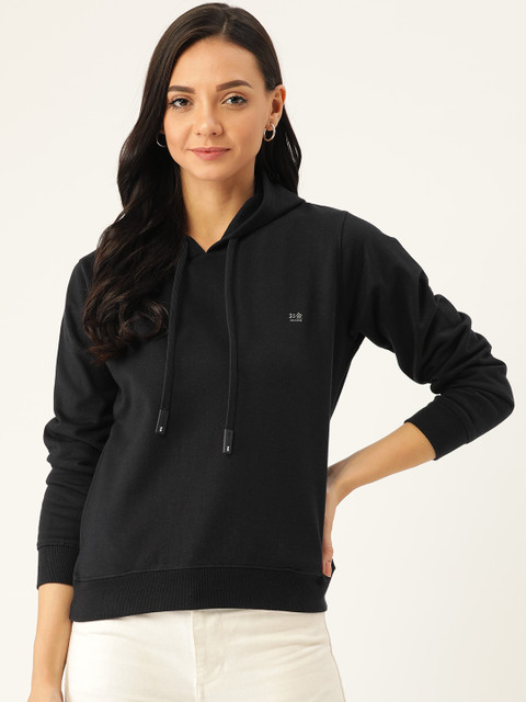 

Okane Women Navy Blue Solid Hooded Sweatshirt