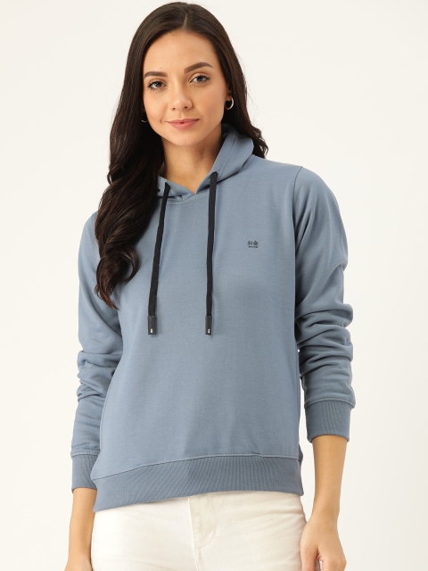

Okane Women Blue Solid Hooded Sweatshirt