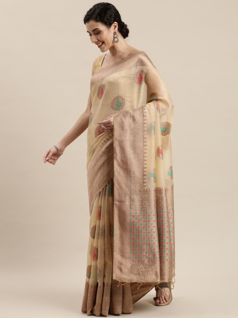 

Pisara Beige & Red Silk Cotton Woven Design Kanjeevaram Saree