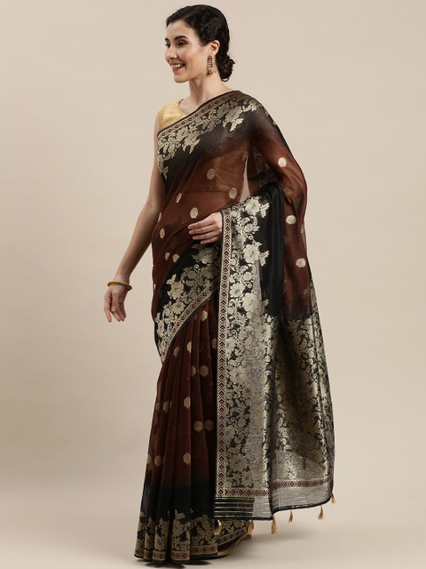 

Pisara Coffee Brown & Golden Silk Cotton Woven Design Banarasi Saree