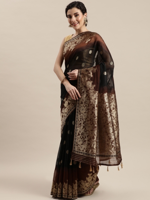 

Pisara Black & Brown Silk Cotton Woven Design Banarasi Saree