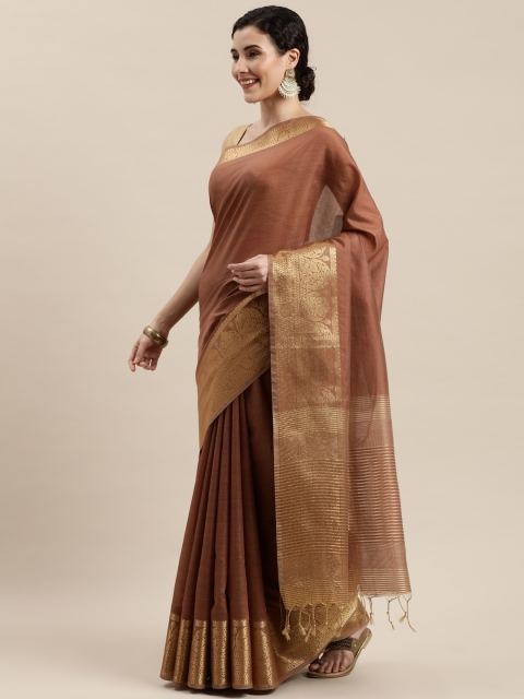 

Pisara Brown Silk Cotton Solid Chanderi Saree