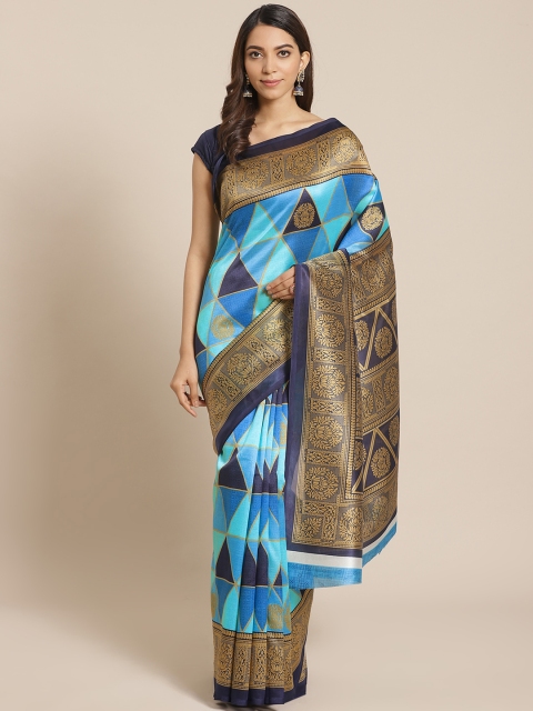 

Mitera Blue & Beige Geometric Printed Saree