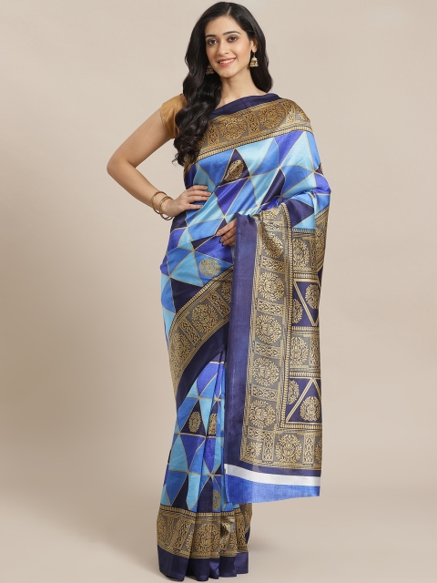 

Mitera Blue & Golden Geometric Printed Saree